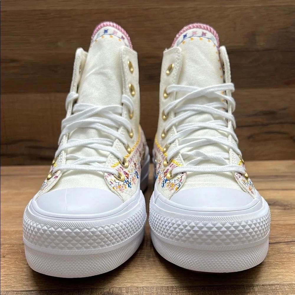 Converse White Pink Floral platform High-Top Sneakers